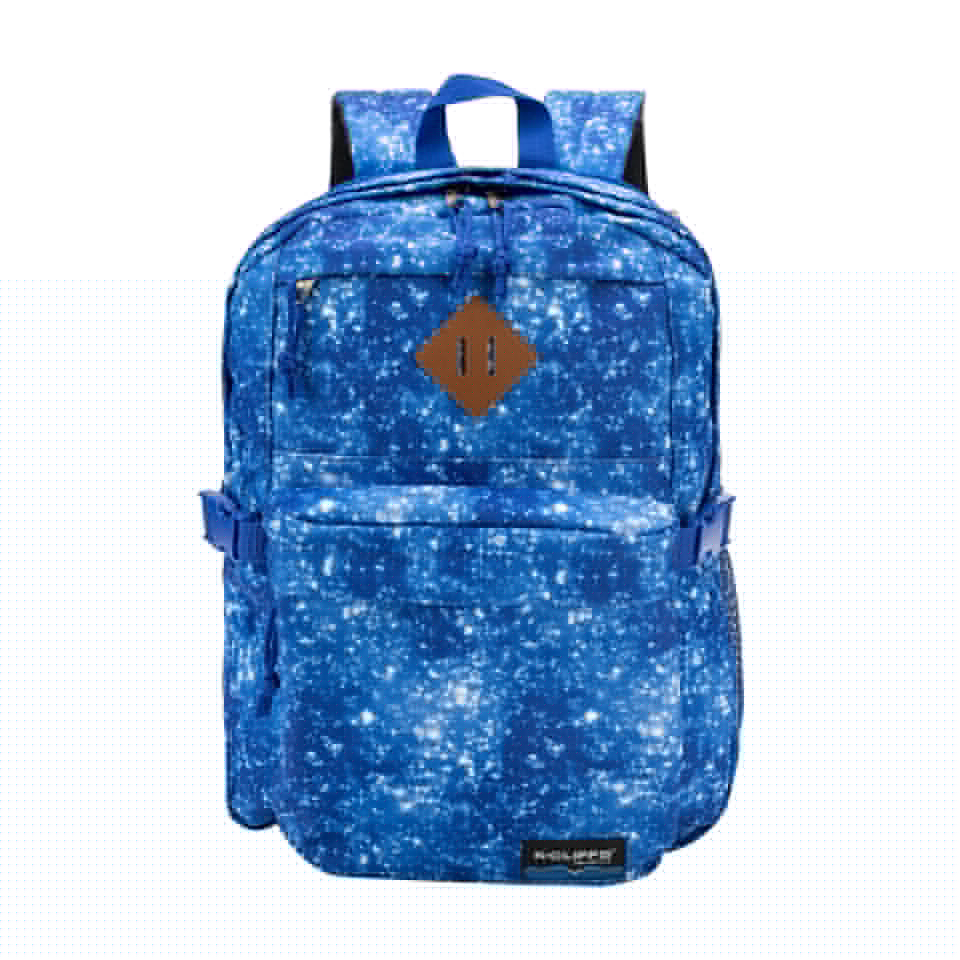 18 in. Multi-Compartment Daypack with Laptop Sleeve, Bottle Holder & Padded Straps - Navy Stardust