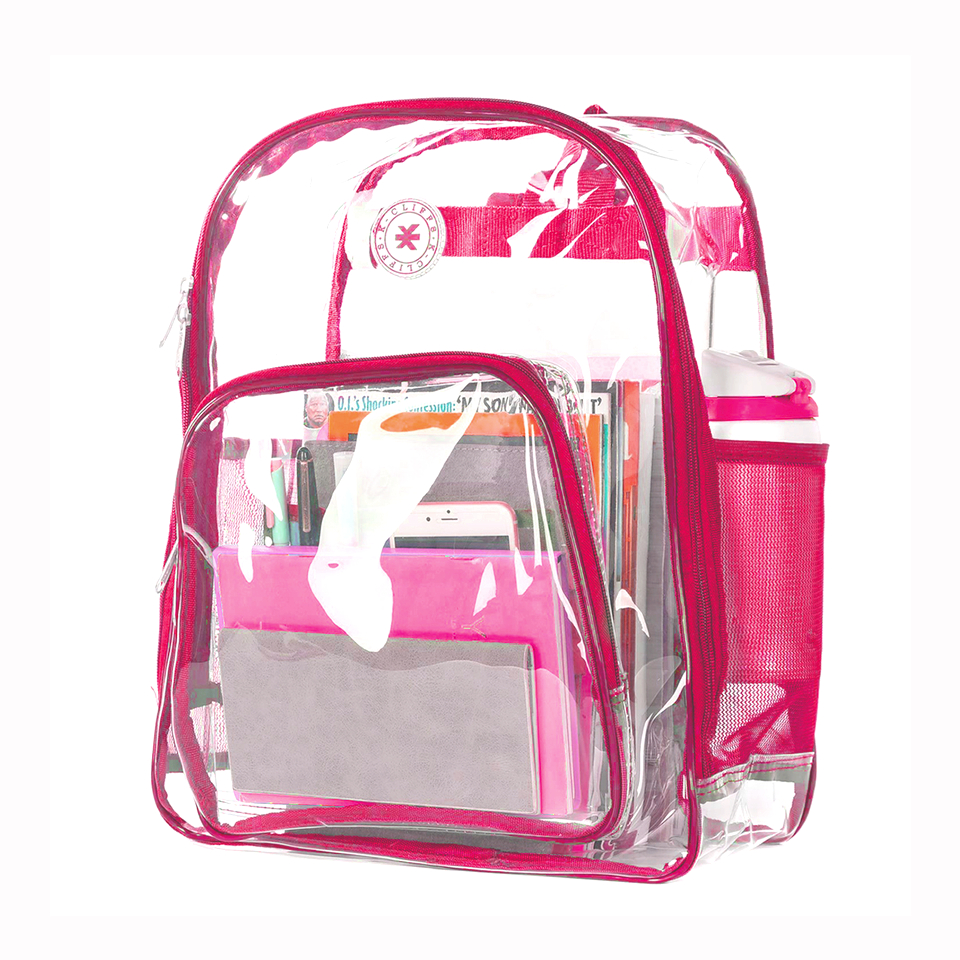 LM213-hot pink Heavy Duty Clear School Backpack Bookbag Security Work Bag, Hot Pink