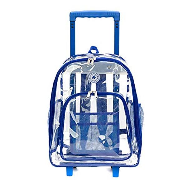 LM214-Royal Rolling Clear School Backpack Heavy Duty See Through with Wheels, Royal