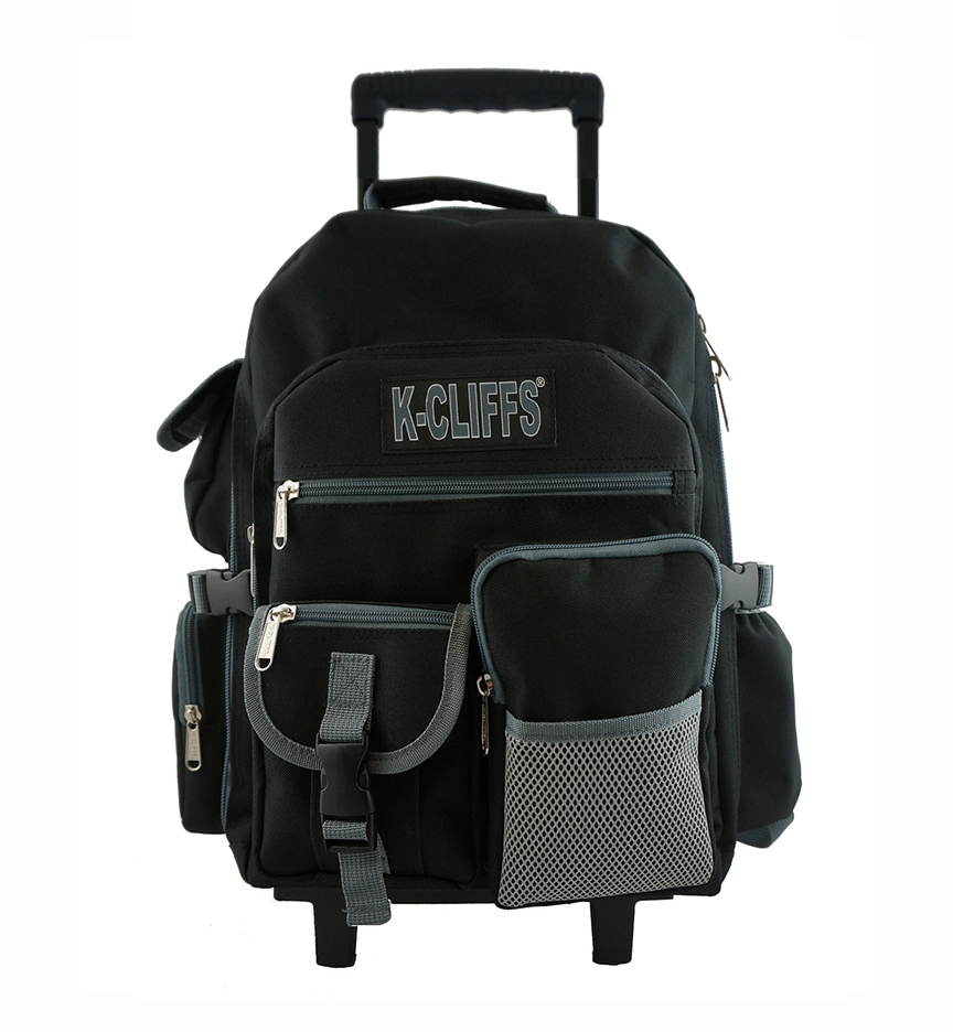 LM218-black Deluxe Wheeled Rolling School Backpack Sturdy Wheels, Black
