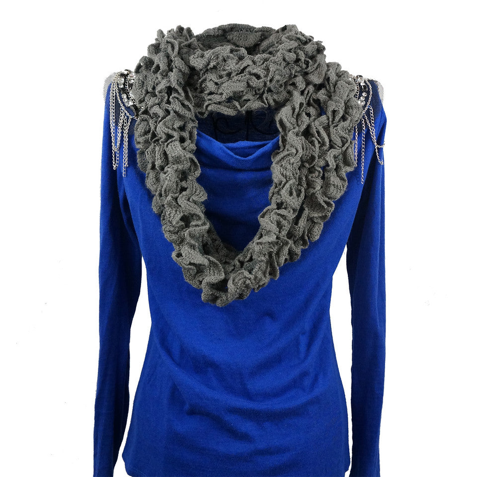 LS001-Slate Hand Knitted Soft Ruffle Loop Infinity Scarf, Slate