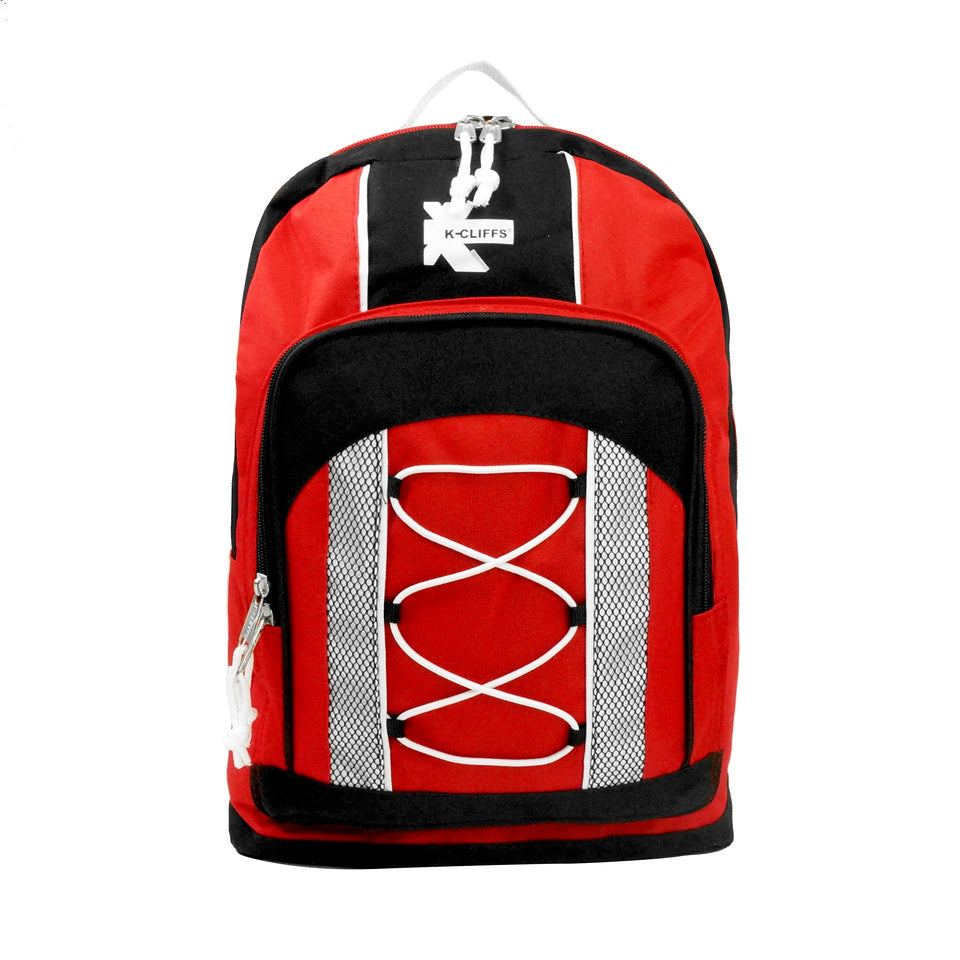 S9100-red 15 in. Lightweight Bungee Unisex School Backpack with Water Resistant, Red