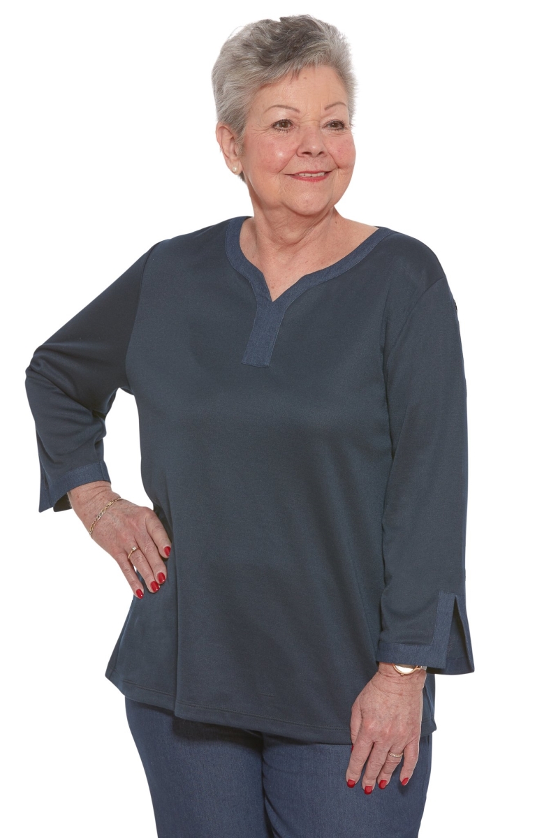 214312001883 Torie Knit Top - Navy - Large - Adaptive Clothing for Easy Dressing