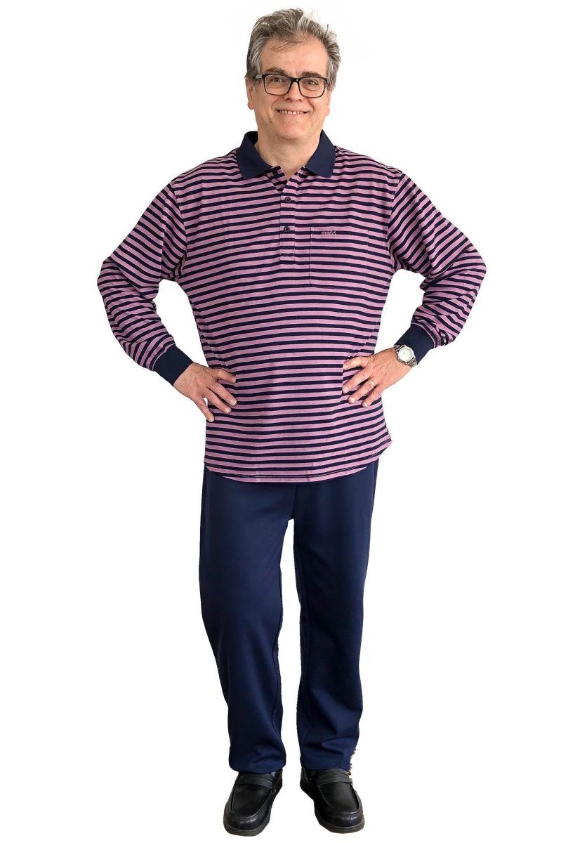 Thomas Long-Sleeved Adaptive Polo Shirt for Men, Blue - Extra Large
