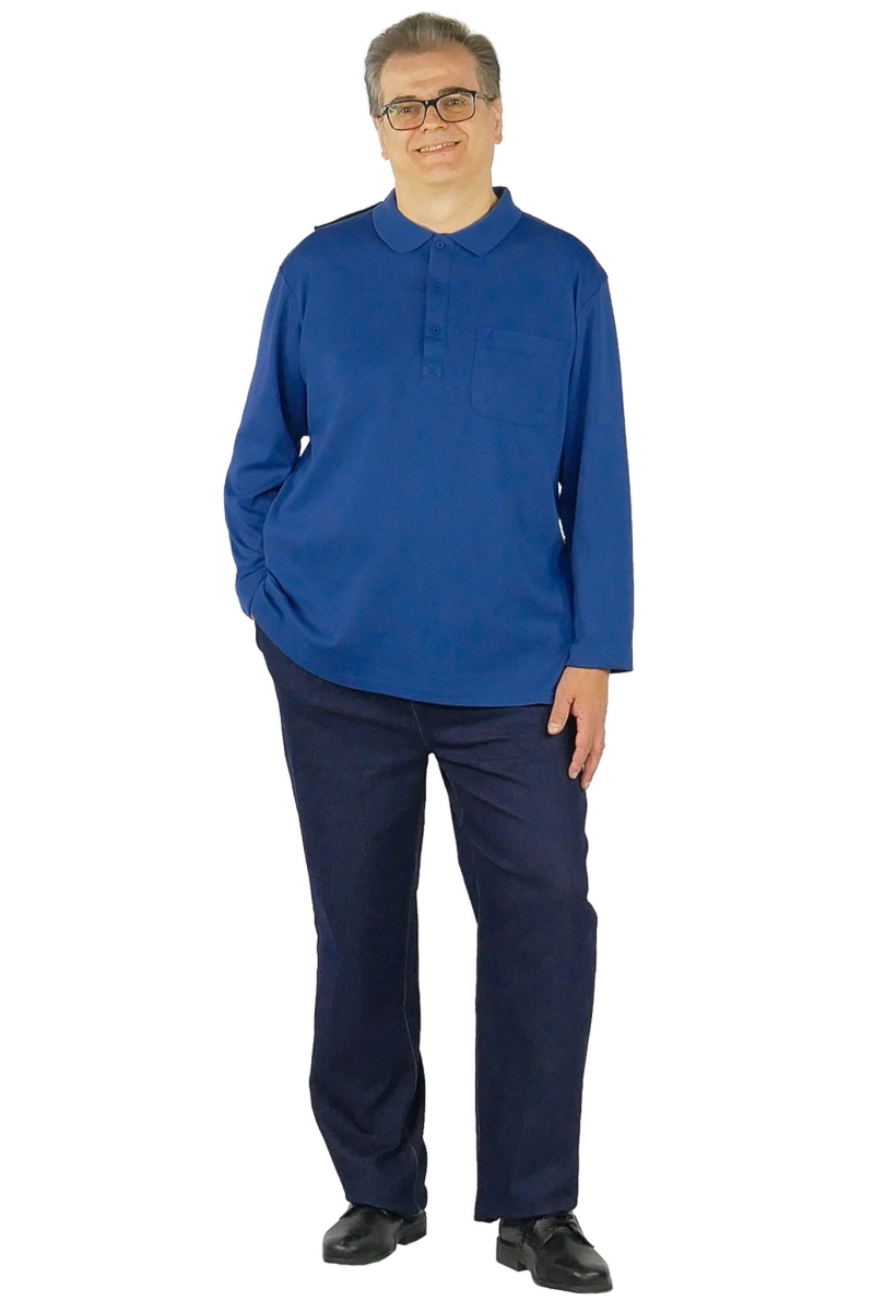 Men Long-Sleeved Adaptive Polo Shirt - Thomas - Blue - Extra Large