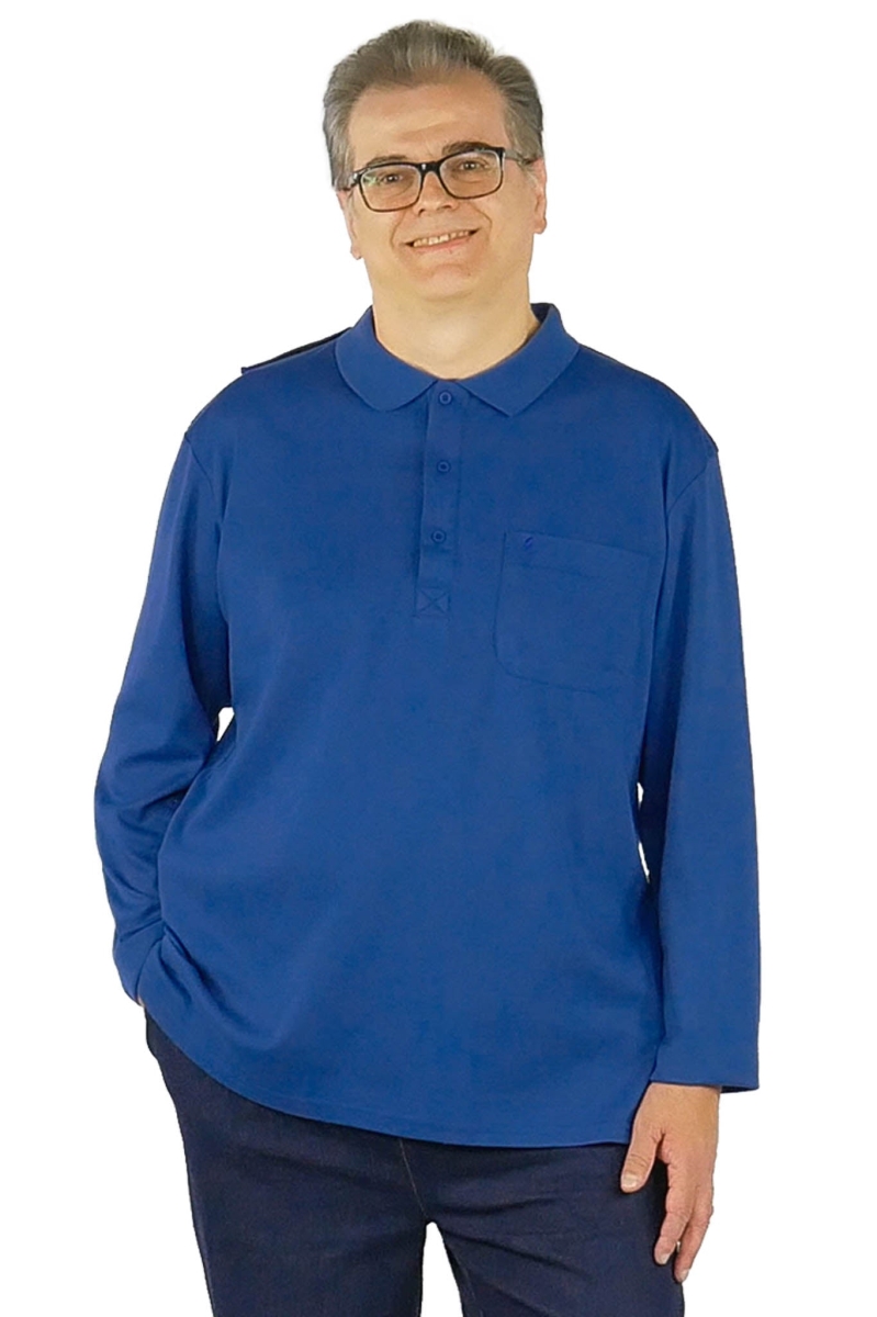 Men Long-Sleeved Adaptive Polo Shirt - Thomas - Blue - 2XL