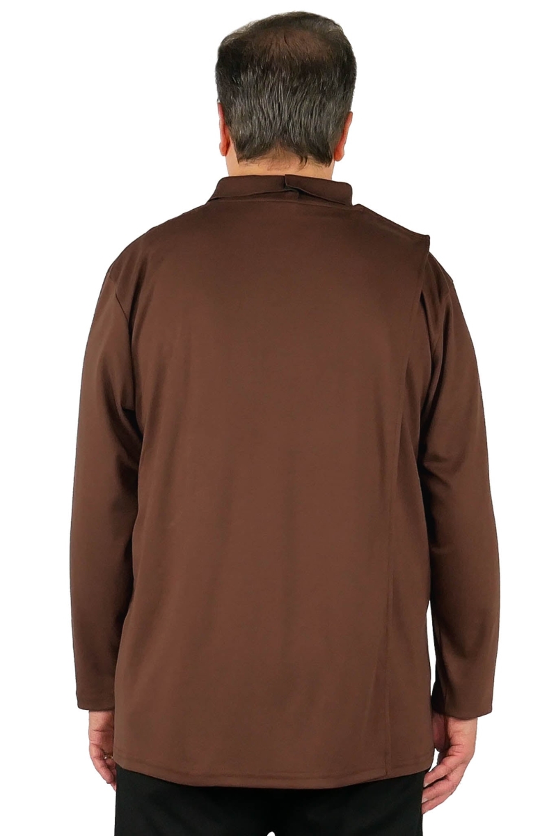 Men Long-Sleeved Adaptive Polo Shirt - Thomas, Coffee - Medium