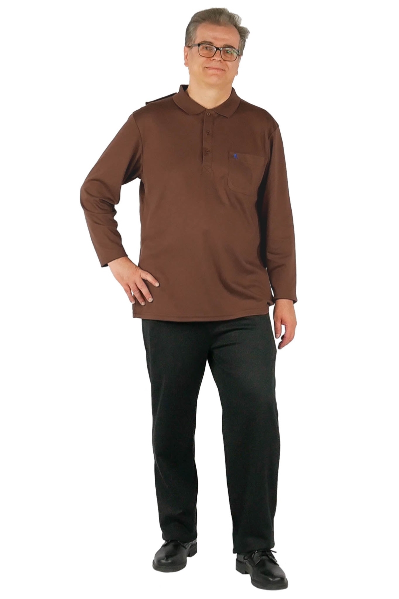 Men Long-Sleeved Adaptive Polo Shirt - Thomas - Coffee - Extra Large