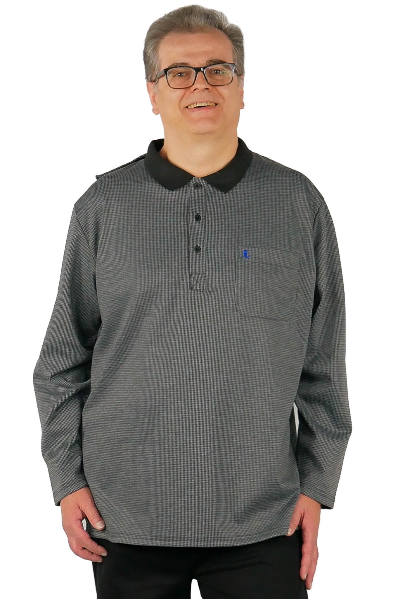 Men Long-Sleeved Adaptive Polo Shirt - Thomas - Charcoal - Small
