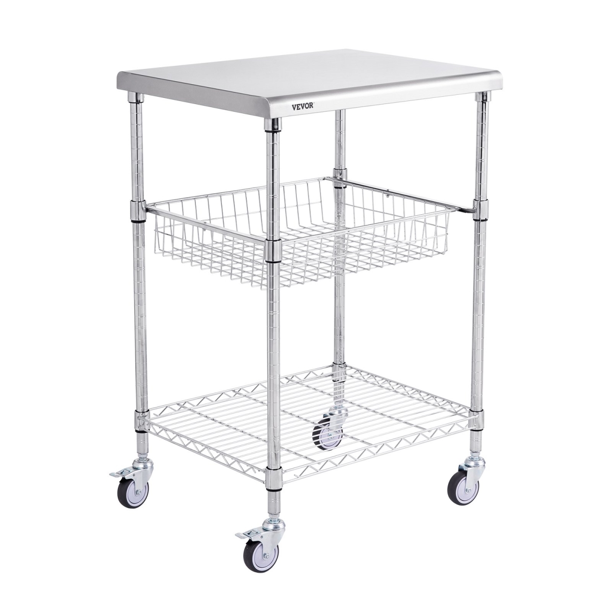 Picture of Vevor LLCFTCCB20X24IGJ4V0 24 x 20 x 36.6 in. 3-Tier Utility Cart Rolling Cart on Wheels 6 Hooks - 470 lbs