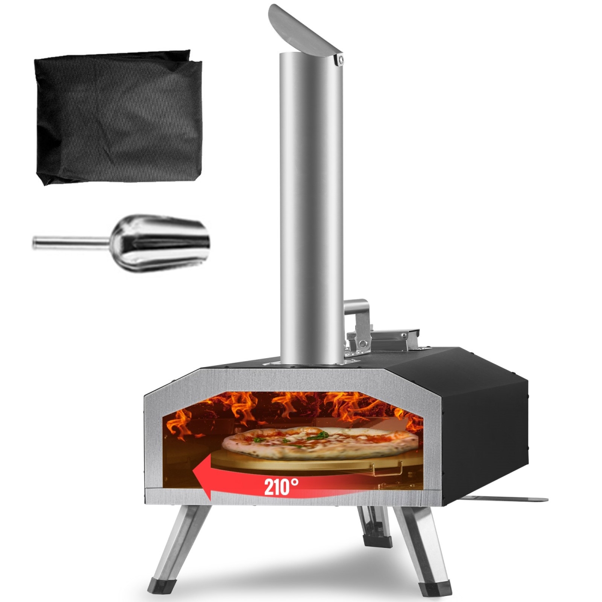 Picture of Vevor BXSPSLYCKLMBR1ERZV0 12 in. Multi-fuel Outdoor Pizza Oven Wood Fired & Gas Pizza Maker with Rotating Pizza Stone&#44; Propane Pellet Dual Fuel Pizza Grill for Backyard&#44; Portable Pizza Ovens