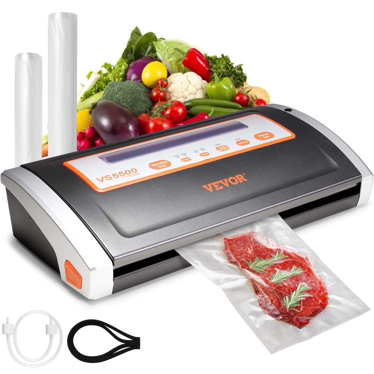 Picture of Vevor SYJZKFKJTSDB3THBZV1 130W Food Vacuum Sealer Machine 80 Kpa Automatic & Manual Seal Machine Multifunctional for Dry & Moist Food Storage