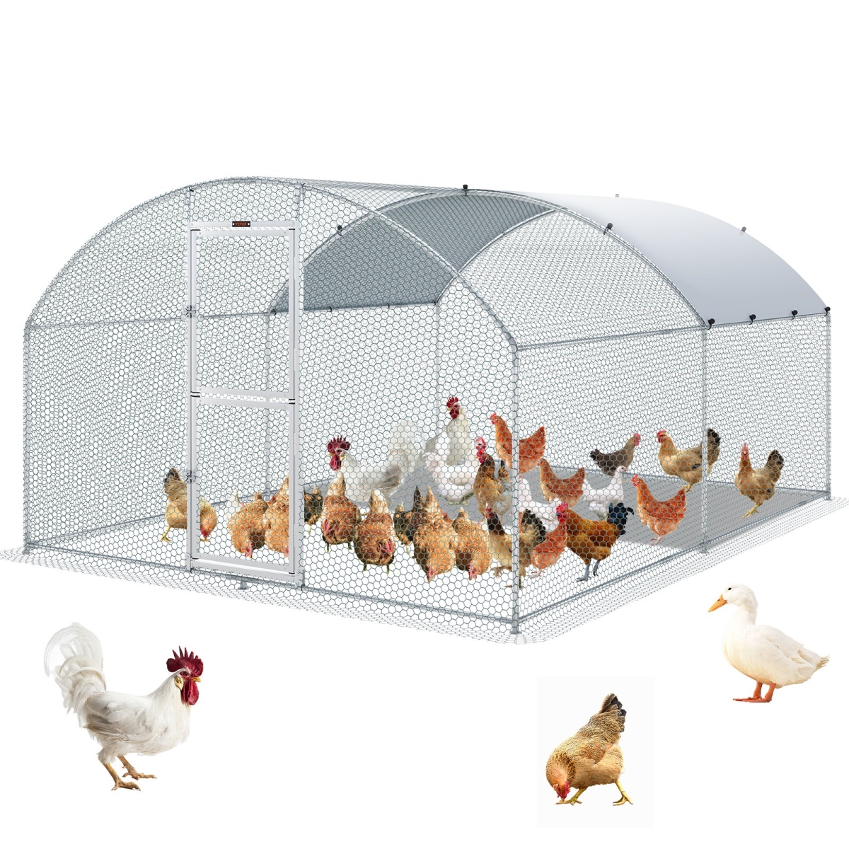 Picture of Vevor BR131X98X64FTARHIV0 13.1 x 9.8 x 6.6 ft. Large Metal Chicken Coop with Run Walkin Chicken Coop for Yard with Waterproof Cover&#44; Silver