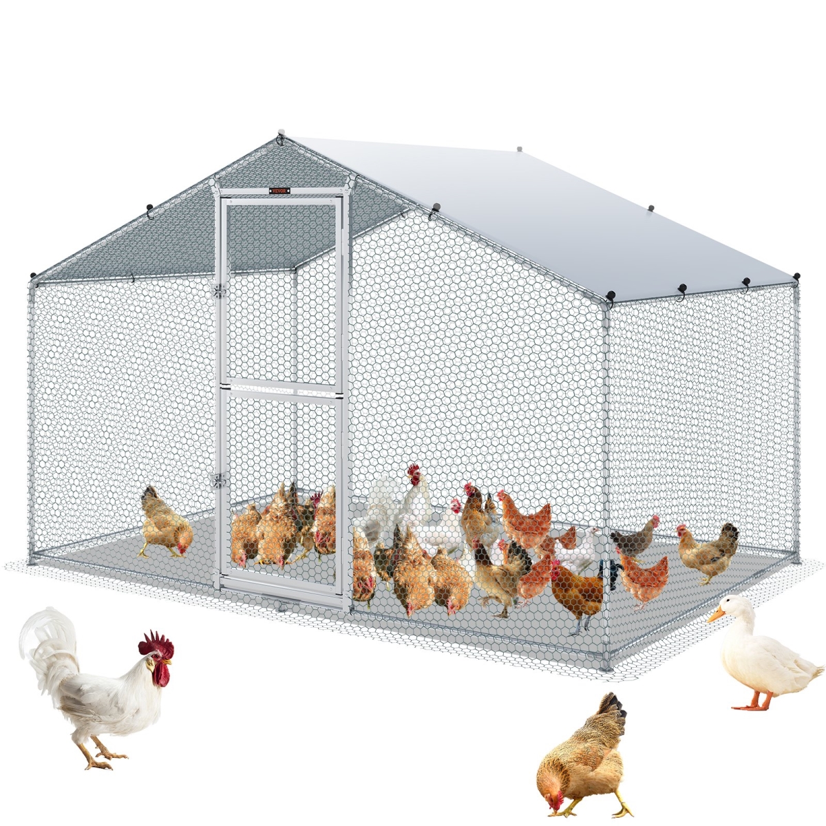 Picture of Vevor BRS65X98X64FTOKUFV0 6.6 x 9.8 x 6.6 ft. Large Metal Chicken Coop with Run&#44; Walkin Chicken Coop for Yard with Waterproof Cover for Hen House&#44; Duck Coop & Rabbit Run&#44; Silver