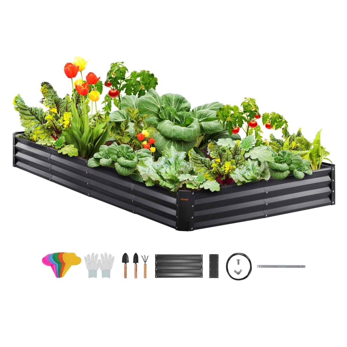 LDSJSZZCTSH94C4EQV0 94.5 x 47.2 x 11 in. Galvanized Metal Outdoor Garden Bed with Safe Edging Planter Raised Box, Dark Gray -  Vevor