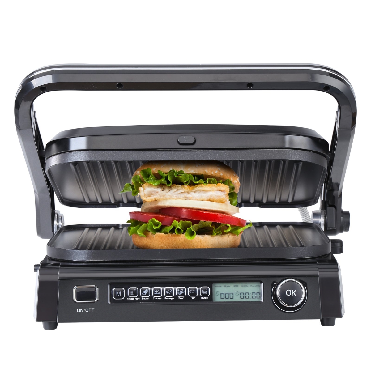 Picture of Vevor YBDBLDQPCDY13D7NZV1 14.4 in. 110V Commercial Electric Griddle 1800W Indoor Countertop Grill Stainless Steel Grill Sandwich Maker