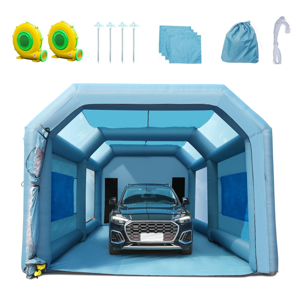 Picture of Vevor CQSPQFLSS2313PQNXV1 23 x 13 x 8.5 ft. Inflatable Paint Booth&#44; Inflatable Spray Booth&#44; High Powerful 480W & 750W Blowers Spray Booth Tent&#44; Car Paint Tent Air Filter System&#44; Blue