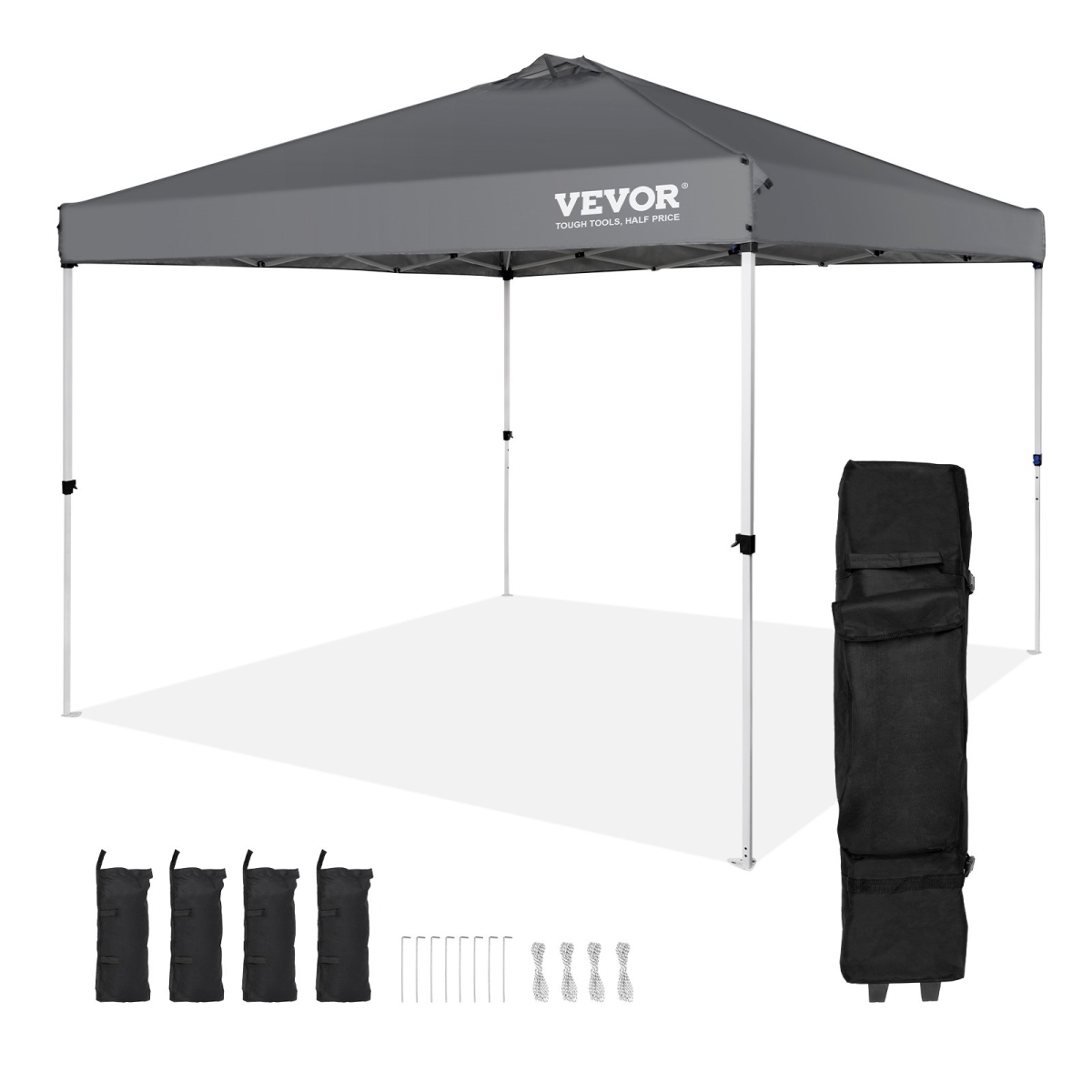 DCSTPS10X10FTASXAV0 10 x 10 ft. Pop up Canopy Tent with Storage Bag 250D PU Silver Coated Tarp Waterproof & Sun Shelter, Dark Gray