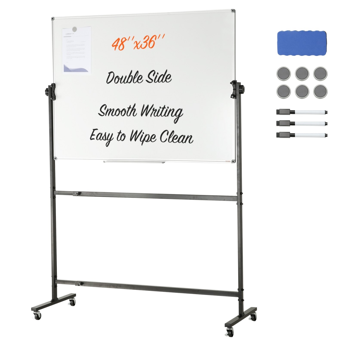 Picture of Vevor BBYCDL4836ABS42HOV0 48 x 36 in. Rolling Magnetic Whiteboard&#44; Double-sided Mobile Whiteboard Adjustable Height Dry Erase Board