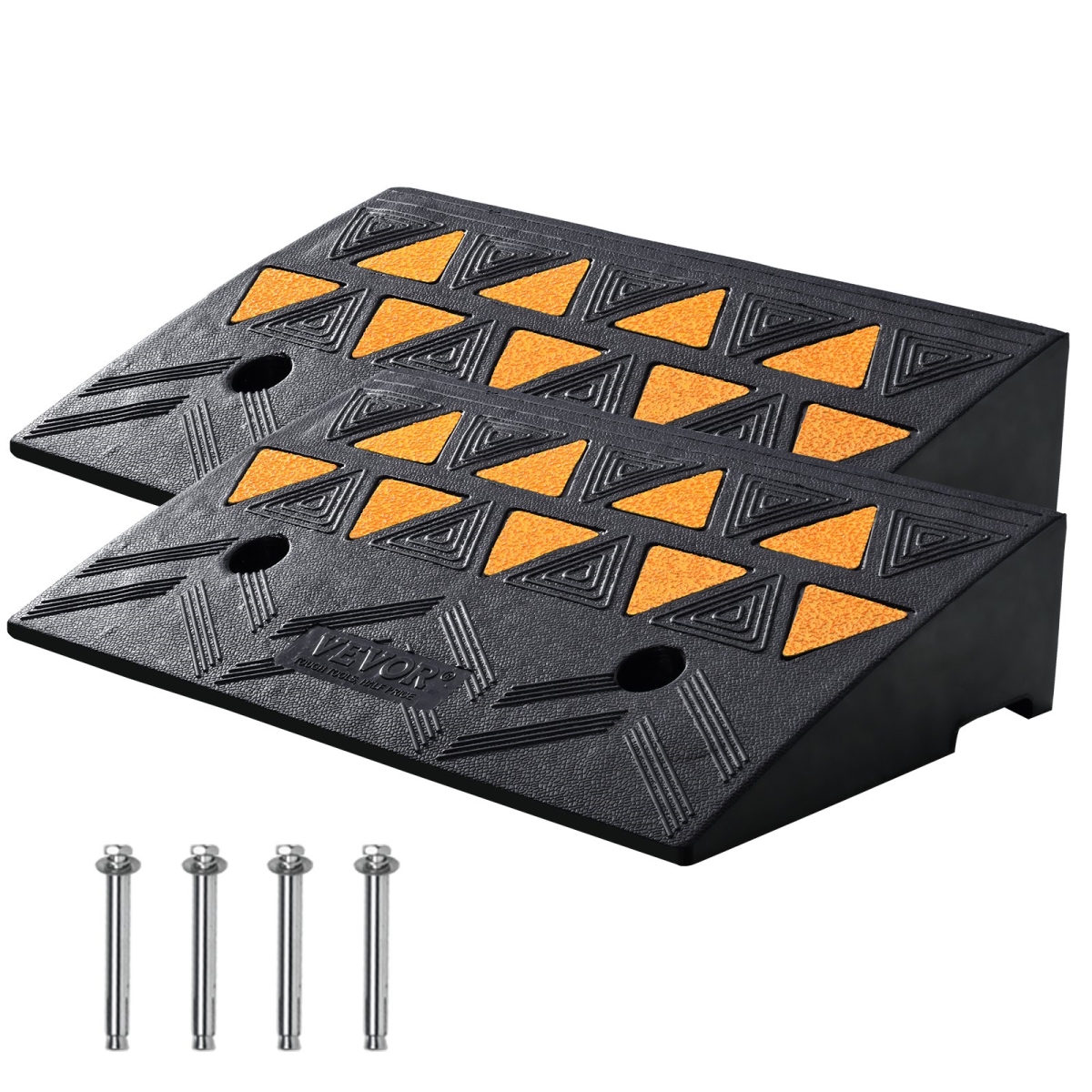 4.3 in. Rubber Driveway Curb Ramp with Stable Grid Structure - Pack of 2