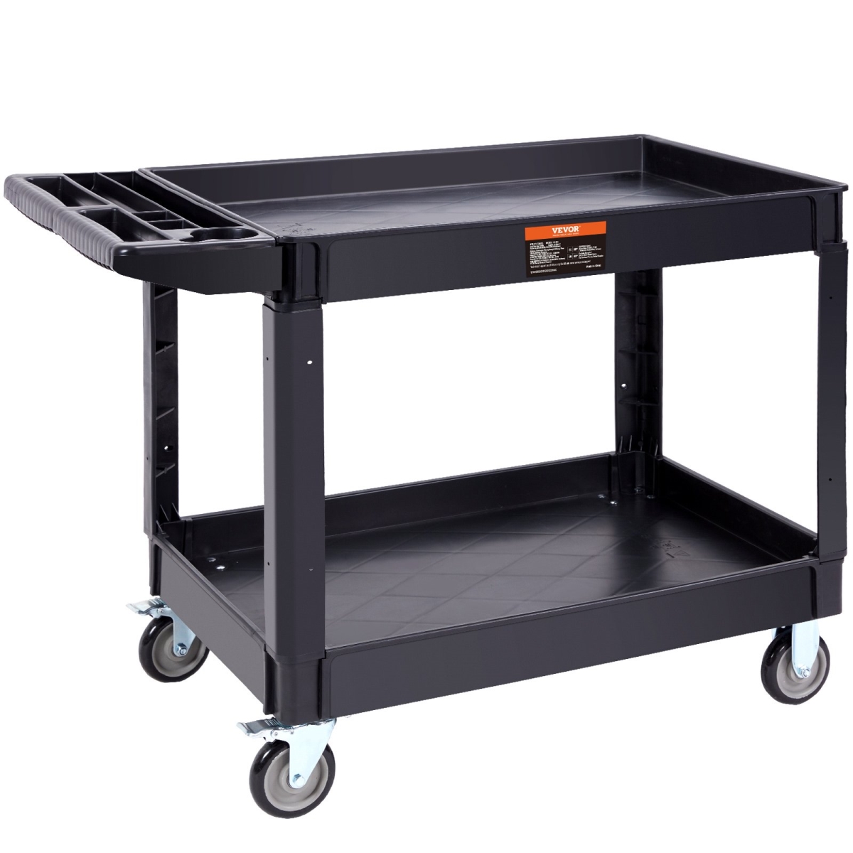 DXSLSYTCDXCD2ZRGNV0 Utility Service Cart - 2 Shelf Heavy Duty Plastic Rolling Utility Cart with 360 deg Swivel Wheels Large Lipped Shelf - 550 lbs