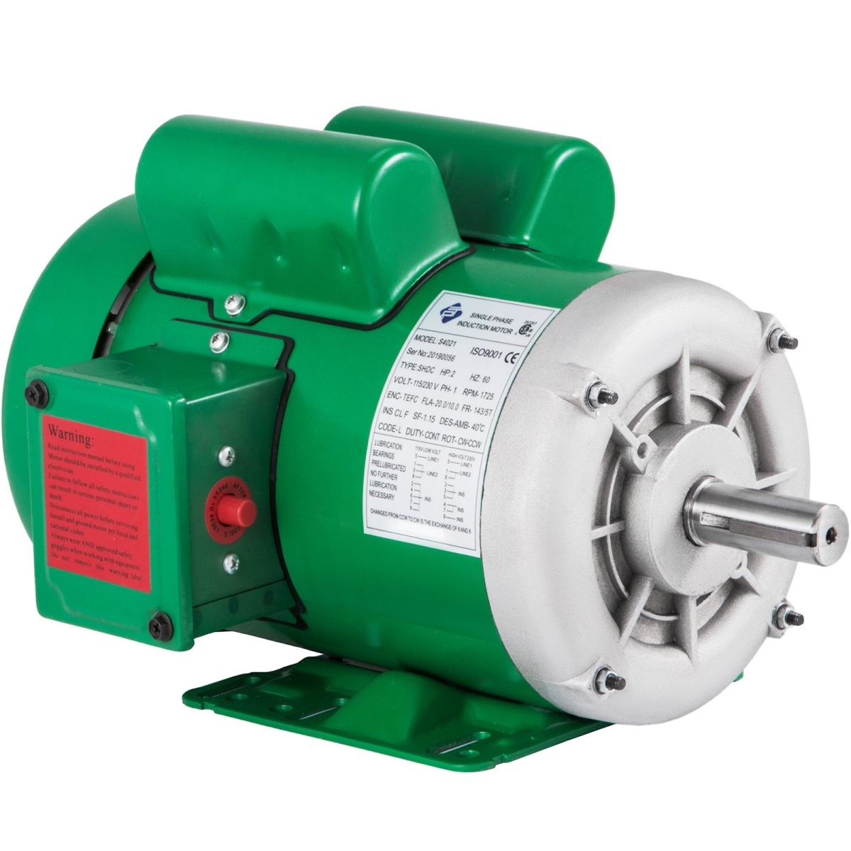 JLDJ2HP1800RPM143V6 0.875 in. 115 & 230V Electric Motor Nema Farm Duty 2 HP 1725RPM 145T 1PH Shaft TEFC -  Vevor