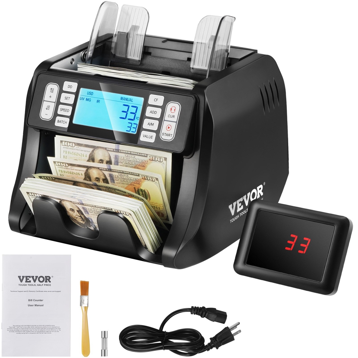 Picture of Vevor DCJD1UVMGIRDDG7WNV1 Money Counter Machine Bill Counter with 2CIS SN UV IR MG DD Multi Currency