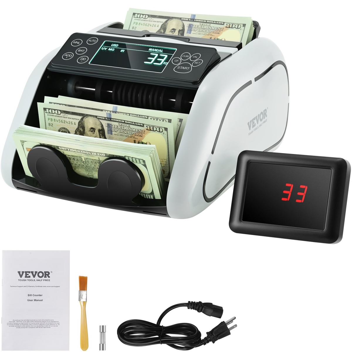Picture of Vevor DCJH1UVMGIRDDFUJ5V1 Money Counter Machine Bill Counter with UV MG IR DD Counterfeit Detection