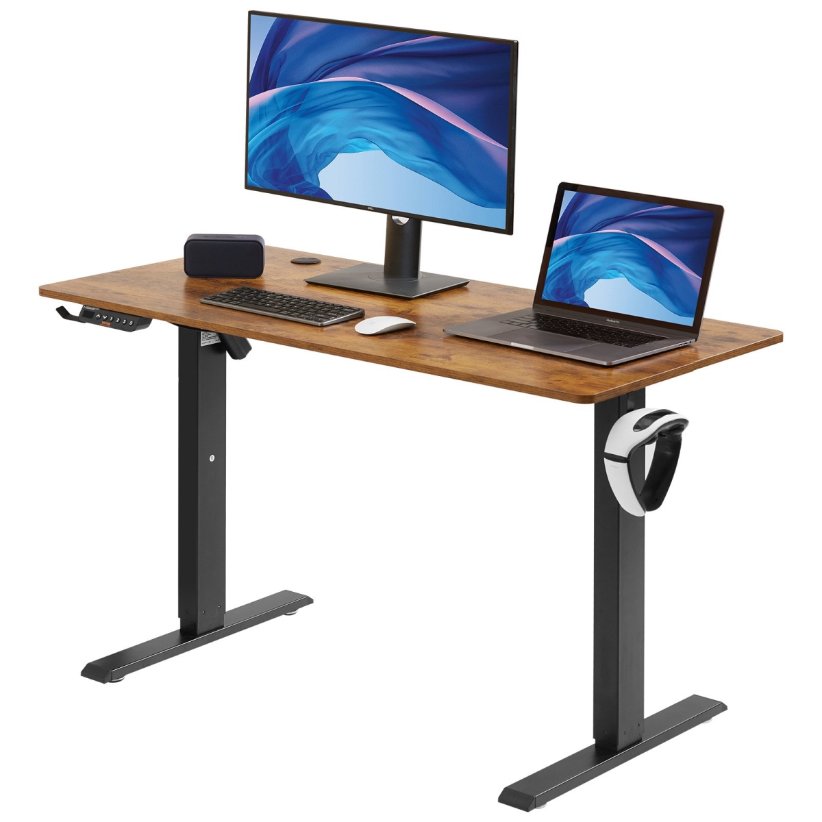 Picture of Vevor SJPBZPBMM1406Z1ZDV1 55.1 x 23.6 in. Height Adjustable Desk - 3-Key Modes Electric Standing Desk - Whole Piece Desk Board&#44; Sturdy Dual Metal Frame&#44; Brown - 180 lbs