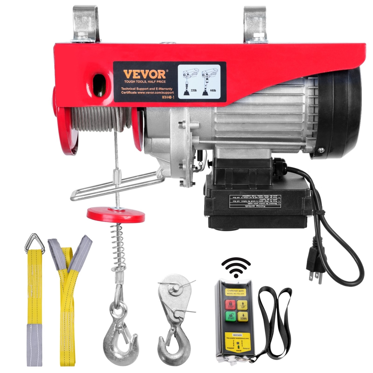 DDG440LBS52FTRRNJV1 480W 110V Electric Chain Hoist with Wireless Remote Control - Electric Cable Hoist with 40 ft. Lifting Height - 440 lbs