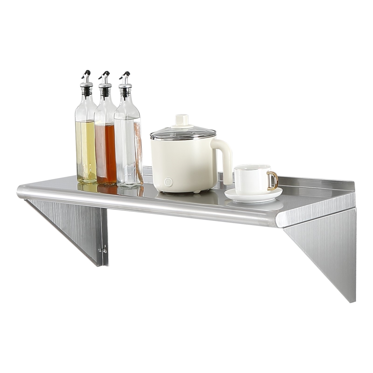 BGSCTTJD1236144CAV0 12 x 36 in. Stainless Steel Shelf Wall Mounted Floating Shelving with Brackets Load Commercial Shelve, Silver - 250 lbs
