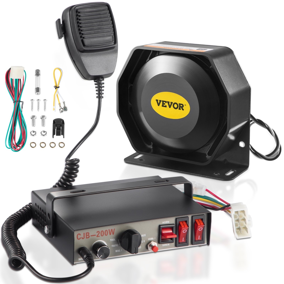 Picture of Vevor HHQ200W9SDCZ00001V0 200W 9 Sound Loud Car Warning Alarm Fire Horn PA Speaker MIC System