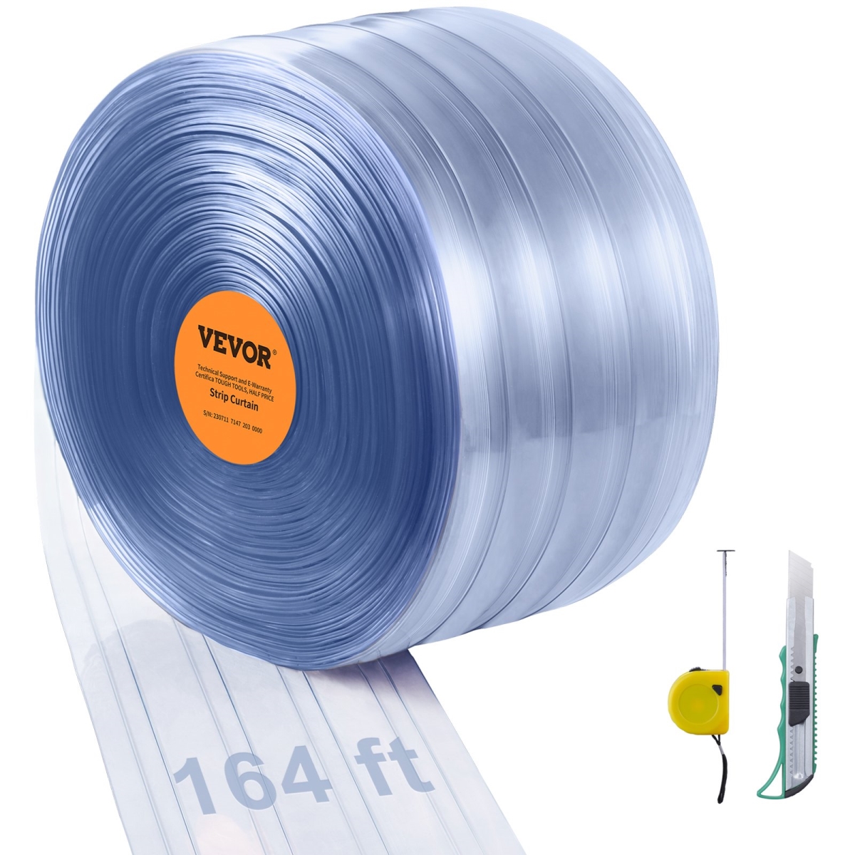 Picture of Vevor JPVC164X81PCSCNTTV0 164 ft. x 8 in. Strip Curtain Ribbed PVC Door Curtain - Roll Cooler Freezer Plastic