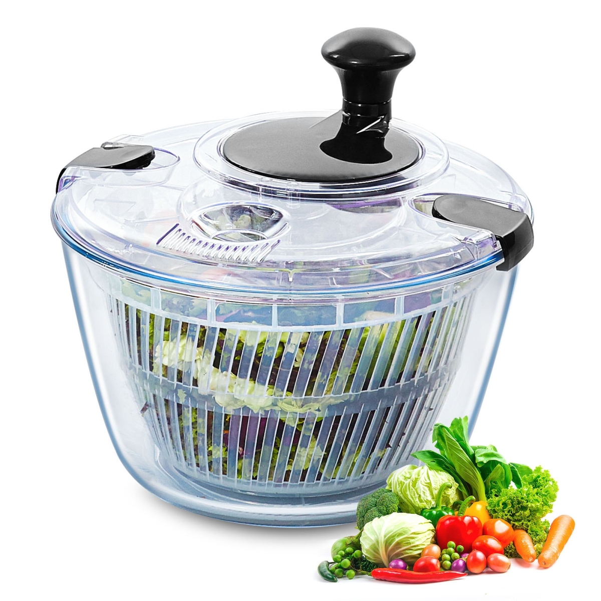 Picture of Vevor BLKSLXZQGPGBJT2TKV0 4.75 qt. Glass Salad Spinner 1-Handed Easy Press Large Vegetable Dryer Washer&#44; Lettuce Cleaner & Dryer