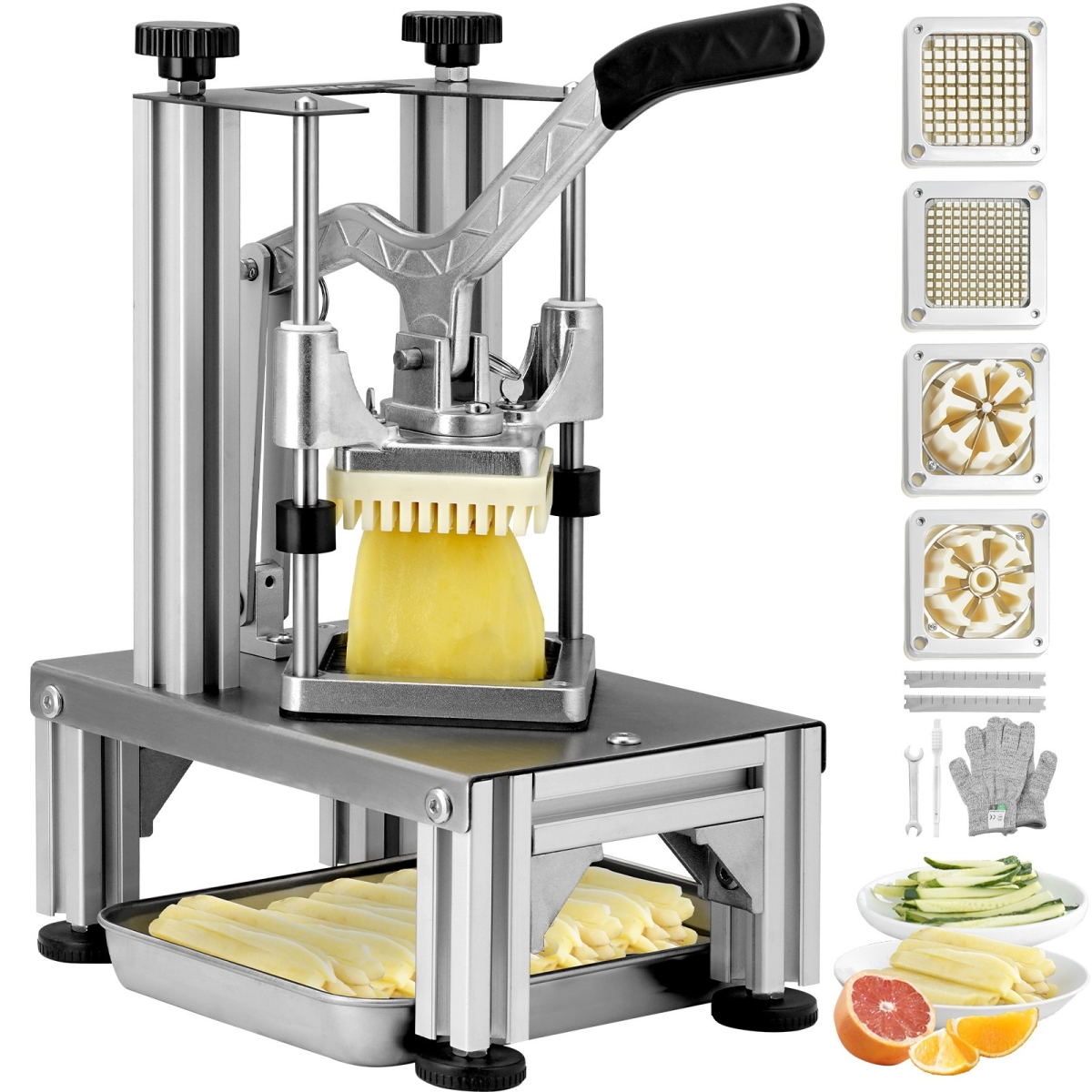 Picture of Vevor GGSSDQTJJBBQX8OS7V0 Commercial Vegetable Dicer Vegetable Chopper 4 Blades French Fry Cutter, Silver