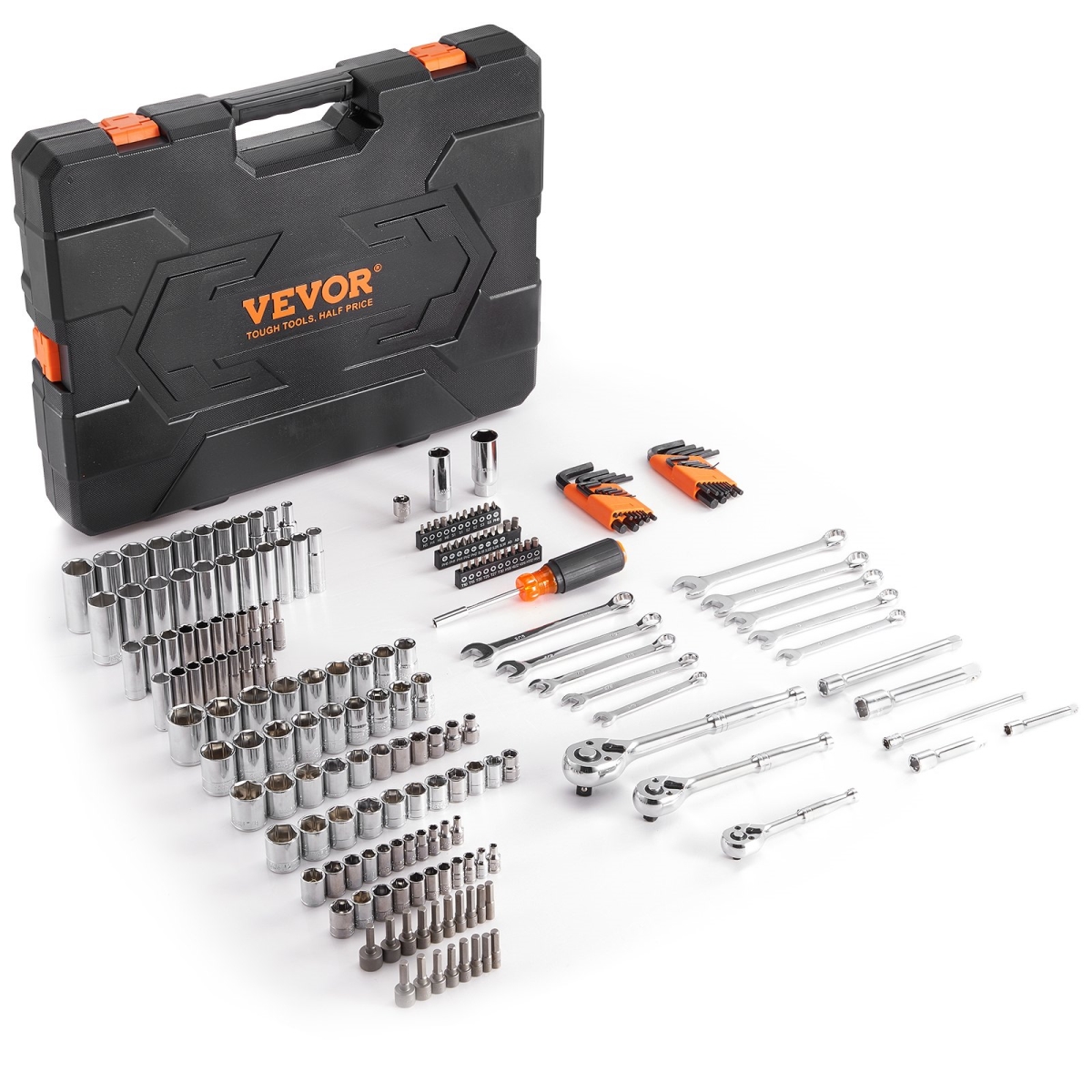 0.25 x 0.375 x 0.5 in. Mechanics Tool Set & Socket Set, Drive Deep & Standard Sockets, SAE & Metric Mechanic Tool Kit - 205 Piece