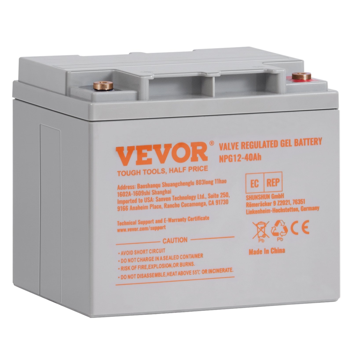 Picture of Vevor SXHDCQSDCFKSMHJ2HV9 12V 40 AH Deep Cycle Battery&#44; AGM Marine Rechargeable Battery&#44; High Self-Discharge Rate 400A Discharge Current&#44; UL Certified