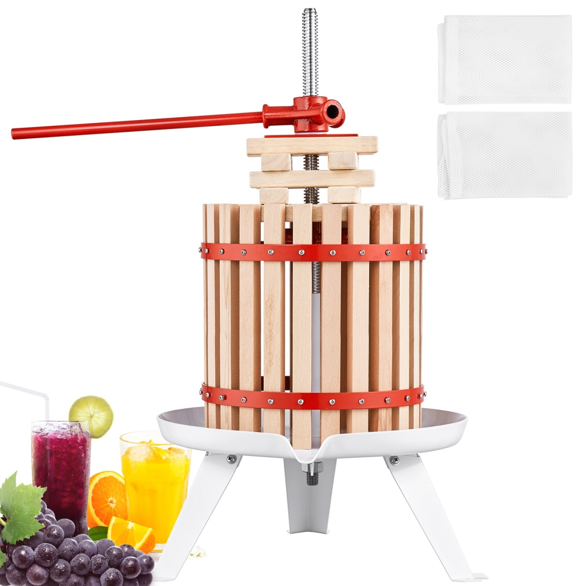 Picture of Vevor LSGJYZJMM12L8V4OHV0 3.2 gal Fruit Wine Press - Solid Wood Basket with 6-Blocks&#44; Manual Juice Maker with Pole Handle Bar