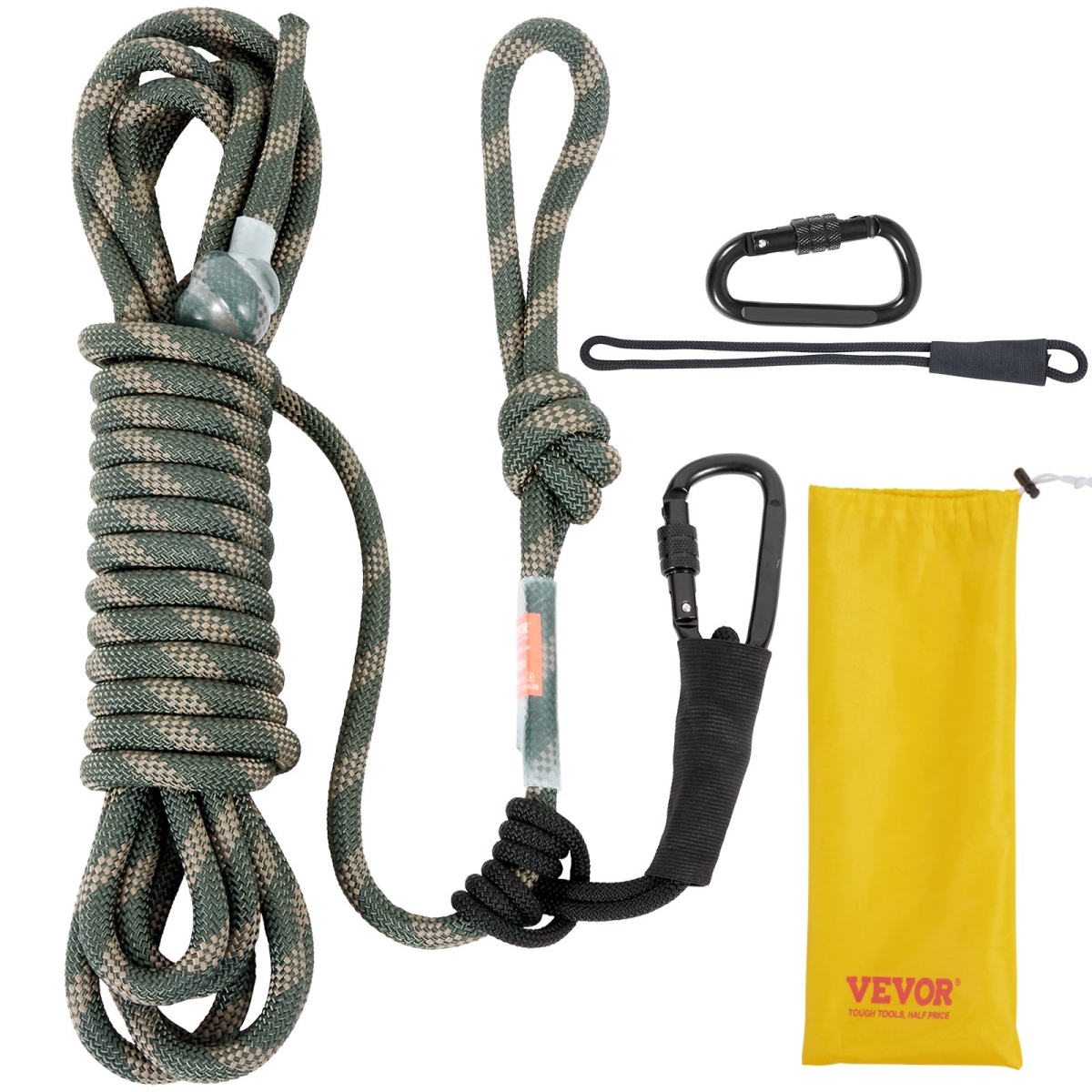 Picture of Vevor PSSLSQHSXWS3AGUULV0 30 ft. Tree Stand Safety Rope&#44; Treestand Lifeline Rope 30KN Breaking Tension&#44; 0.6 in. Hunting Safety Line with Prusik Knot&#44; Carabiner & Silencer for Treestrap & Climbing