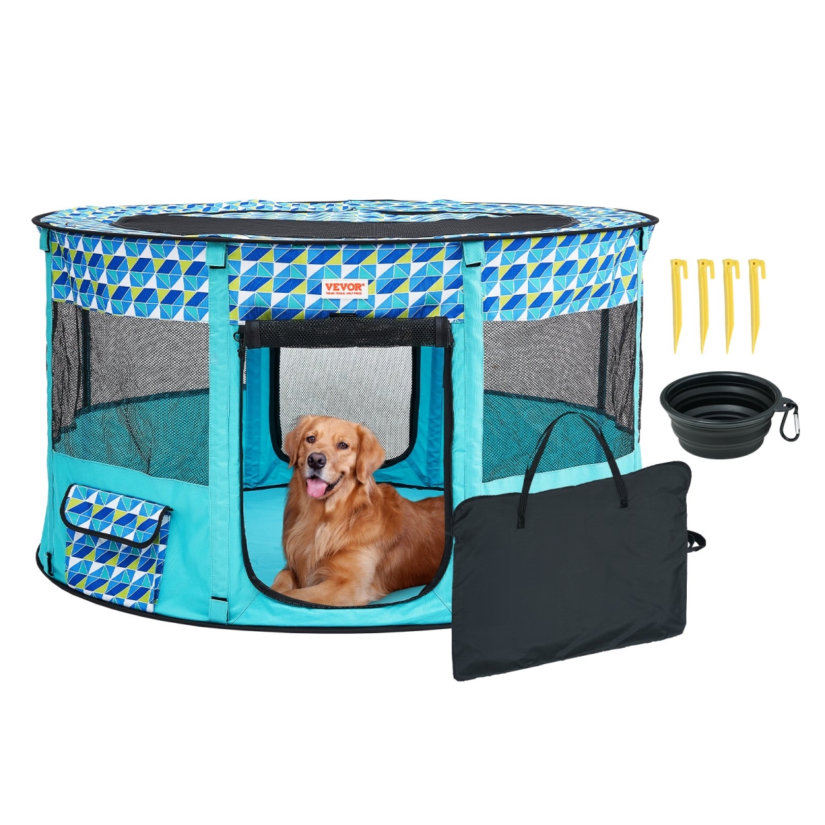 Picture of Vevor BLKZDCWWL44I3K09LV0 44 x 44 x 24 in. Portable Pet Carrying Playpen 600D Oxford Cloth Dogs Crates Kennel with Removable Zipper