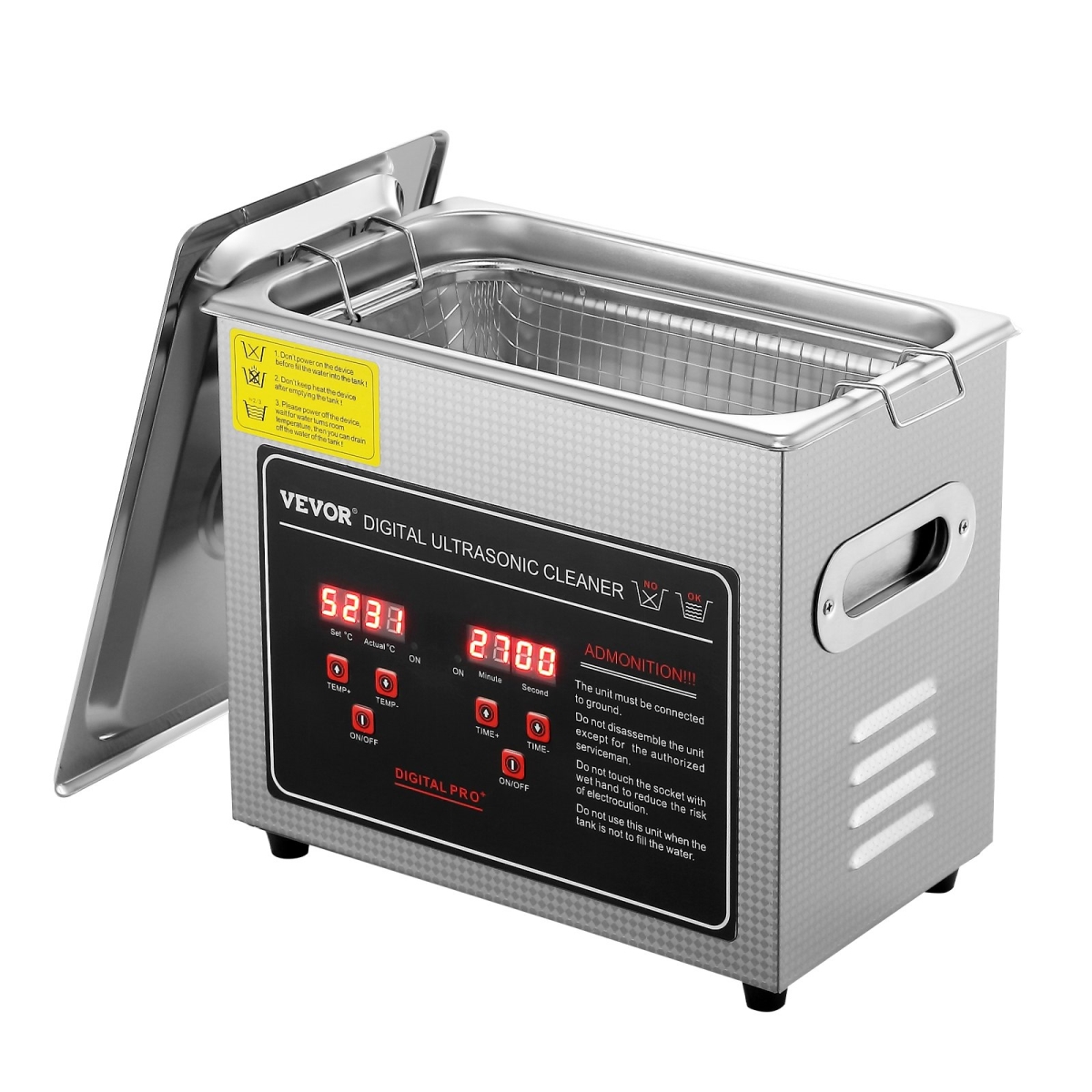 3 Liter Ultrasonic Cleaner with Digital Timer & Heater, Professional Ultra Sonic Jewelry Cleaner, Stainless Steel Heated Cleaning Machine