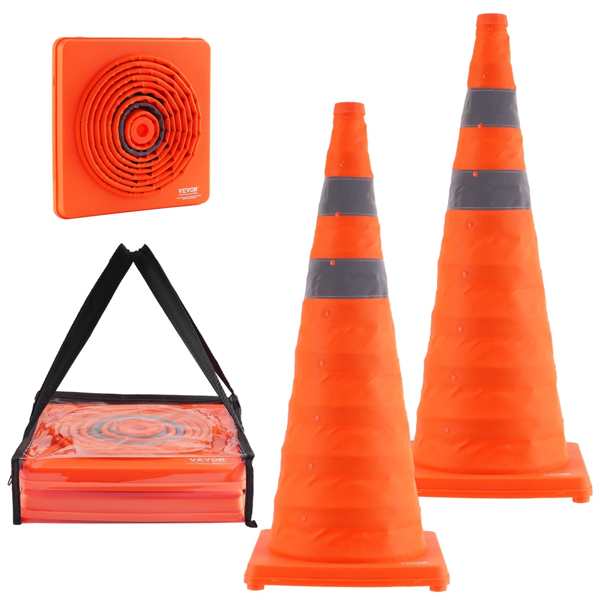 Picture of Vevor 28ZDAQZ28YC2OR6YXV0 28 in. Safety Cones&#44; Collapsible Traffic Cones&#44; Construction Cones with Reflective Collars&#44; Wide Base & a Storage Bag - Pack of 2