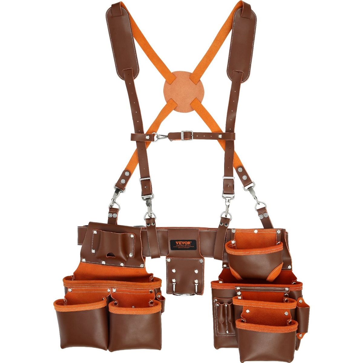 Picture of Vevor GJDDPGCGK000Z00KFV0 29-54 in. Tool Belt with Suspenders&#44; 19 Pockets&#44; Tool Belts for Men&#44; Genuine Leather Heavy Duty Carpenter Tool Pouch for Carpenters&#44; Electricians & Gardening&#44; Brown