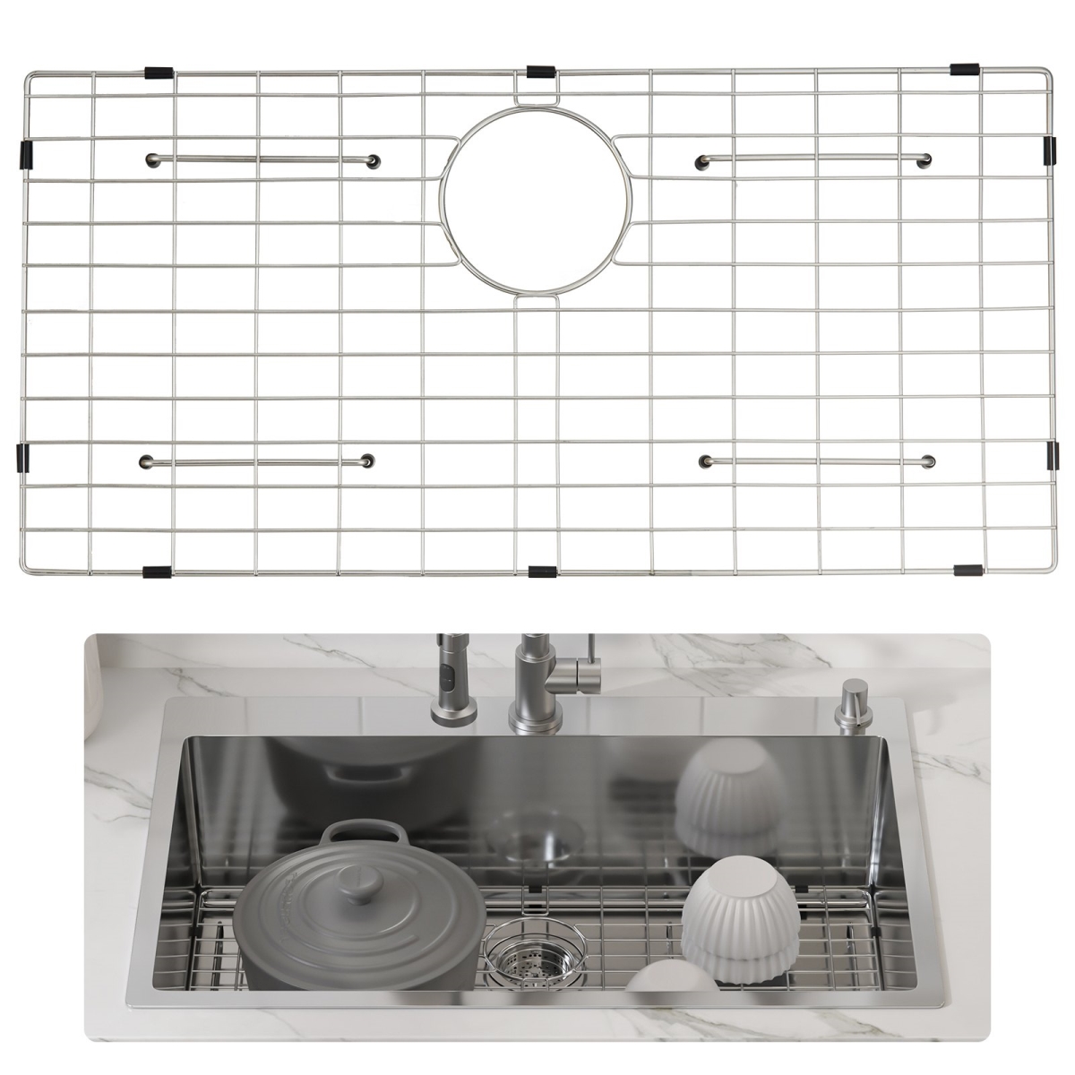 Picture of Vevor SCBHDJ12714IN866OV0 27.5 x 13.5 in. Bottom Grid Grate for Kitchen Sink Stainless Steel&#44; Silver