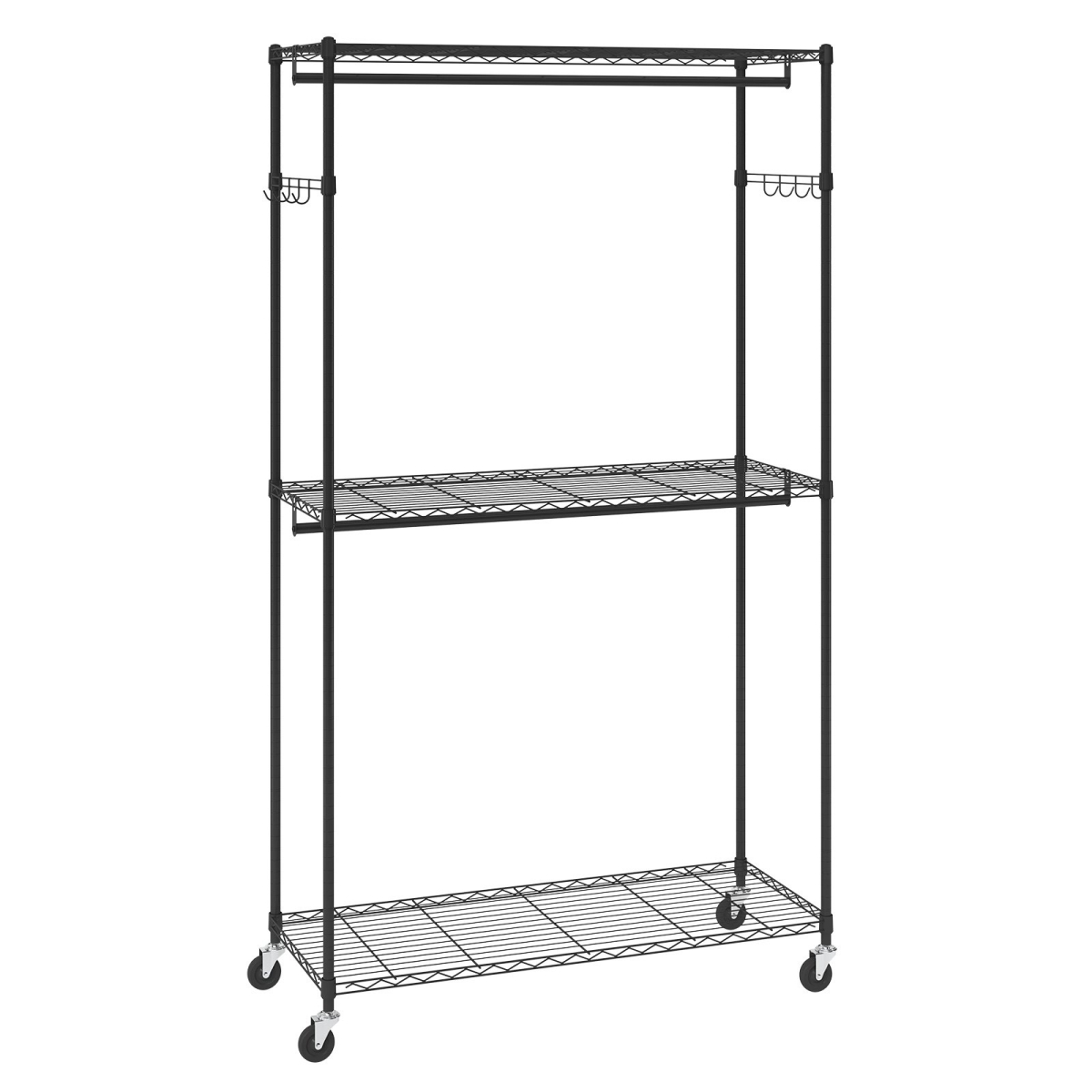 Picture of Vevor JYKCYJ3848123WVQNV0 Heavy Duty Clothes Rack&#44; Rolling Clothing Garment Rack with 3 Storage Tiers&#44; 2 Rods & Side Hooks&#44; Adjustable Height Clothing Rack Closet&#44; 400 lbs - 2 Pair