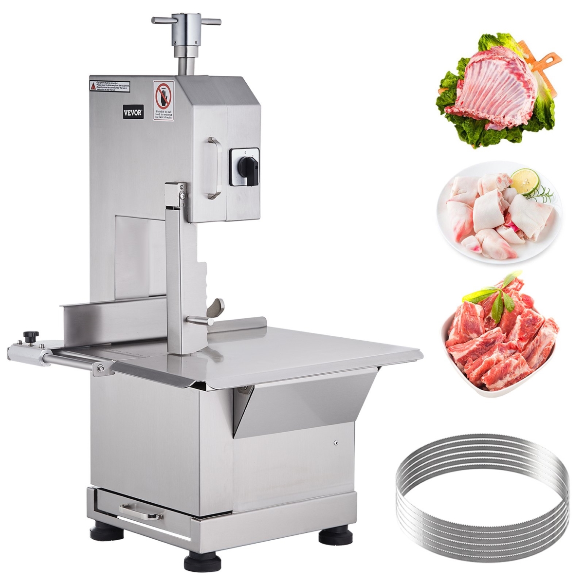 Picture of Vevor TSJGJ2200W418LAWMV1 18.5 x 20.9 in. 2200W Commercial Electric Meat Bandsaw Stainless Steel Countertop Bone Saw Machine - 7.1 in. Thickness&#44; Silver