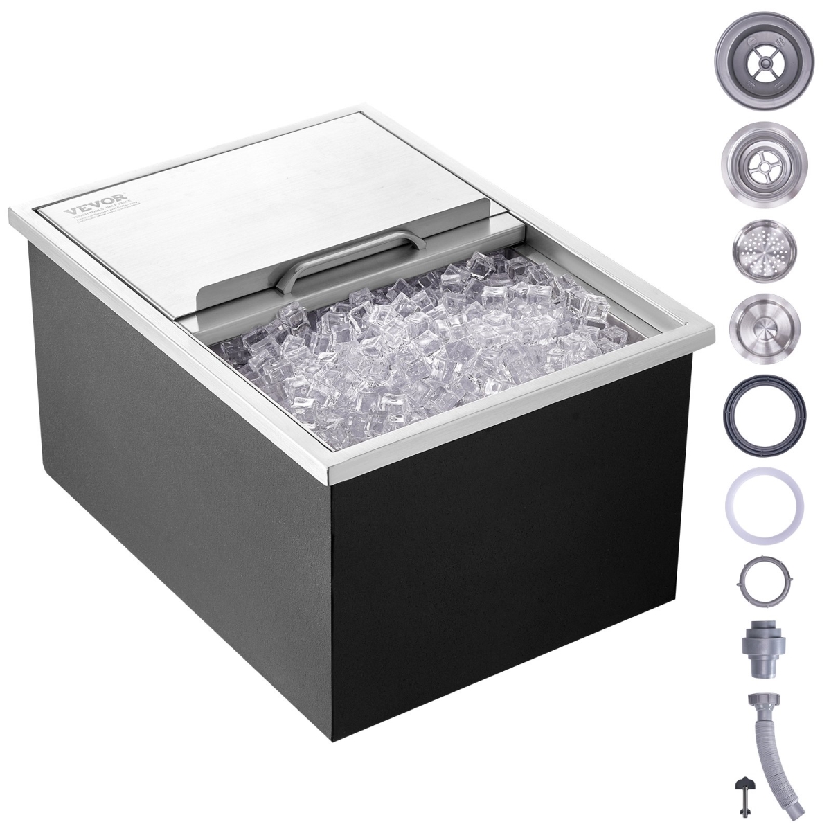 Picture of Vevor QRSCBCHG24LXMG0KCV0 24 x 18 x 13 in. Drop in Ice Chest Stainless Steel Ice Cooler Commercial Ice Bin with Cover 40.9 qt. Outdoor Kitchen Ice Bar