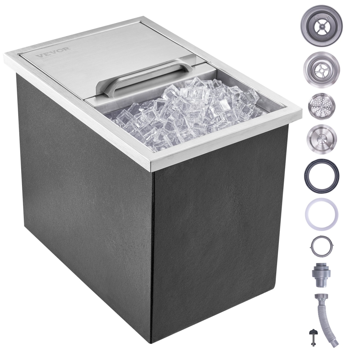 Picture of Vevor QRSCBCHG18LXZOFABV0 18 x 12 x 14.5 in. Drop in Ice Chest Stainless Steel Ice Cooler Commercial Ice Bin with Cover 40.9 qt.
