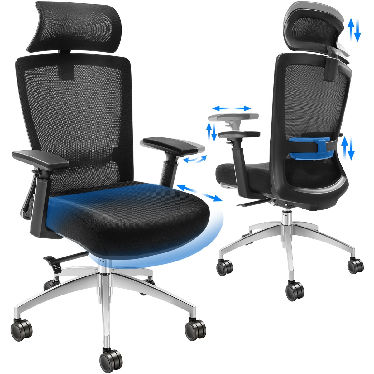 Picture of Vevor XZKBYZWHGK00B6GA8V0 Ergonomic Office Chair with Slide Seat&#44; Desk Chair for Mesh Seat&#44; Angle & Height Adjustable Home Office Chair
