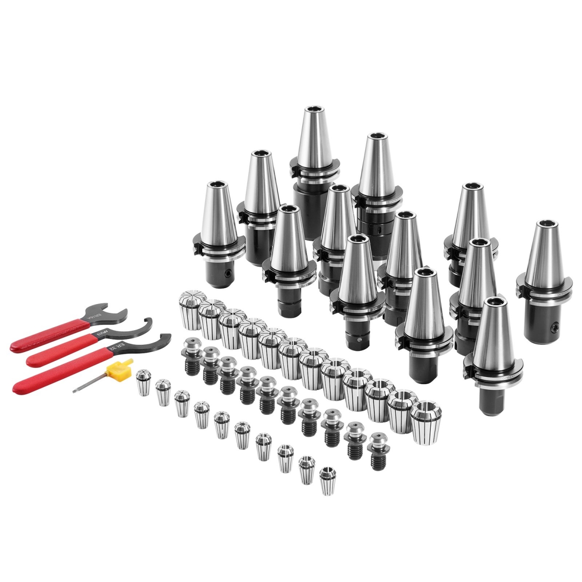 Picture of Vevor CATDBCAT40ERJEC38V0 Collet Holder ER 16-32 Collet Set&#44; Tool Holders Spring Steel Collet Chucks with 10 Pull Studs & 3 Wrenches for Milling Machine Drill Presses Boring Machine - 35 Piece